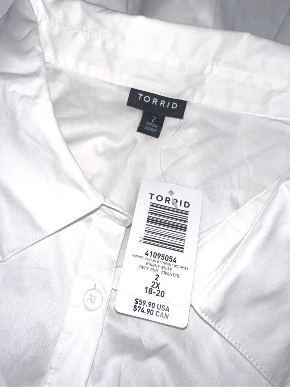 Torrid Poplin Corset Detail Smocked Button Up Shirt White size 2x NWT - Picture 7 of 8